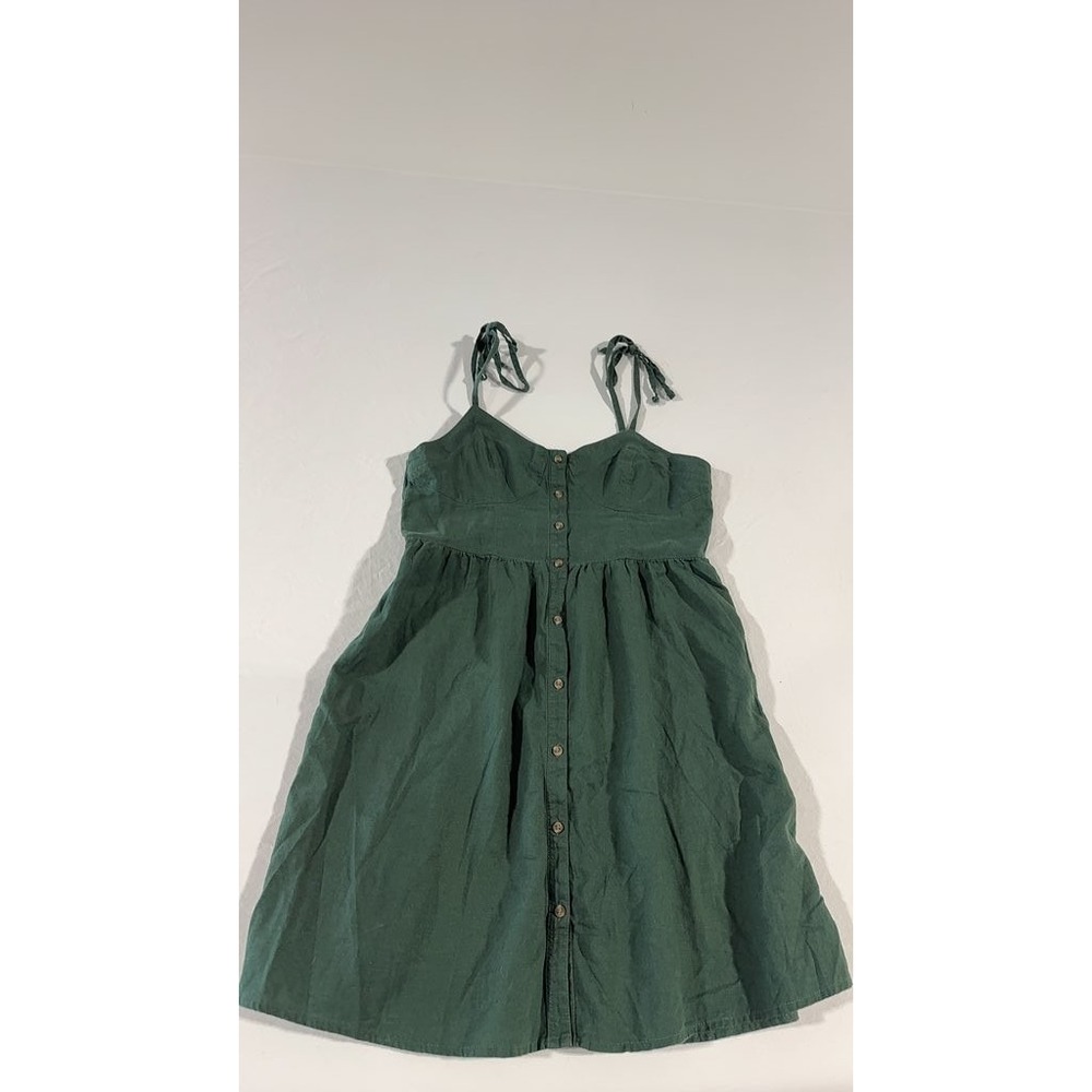 Aerie Green Button-Front Sundress with Tie Straps Mini Dress Size S